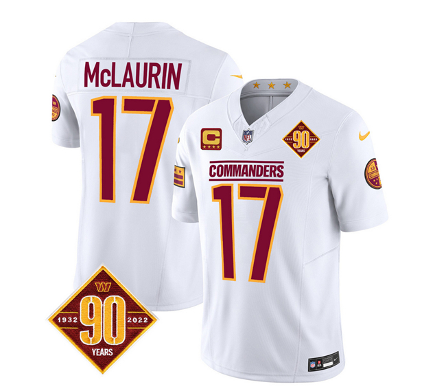 Men's Washington Commanders #17 Terry McLaurin White 2023 F.U.S.E. 90th Anniversary Vapor Limited Football Stitched Jersey